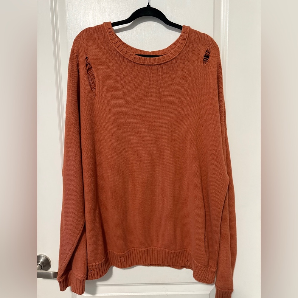 Men’s JACKSON rust orange knit distressed sweater top